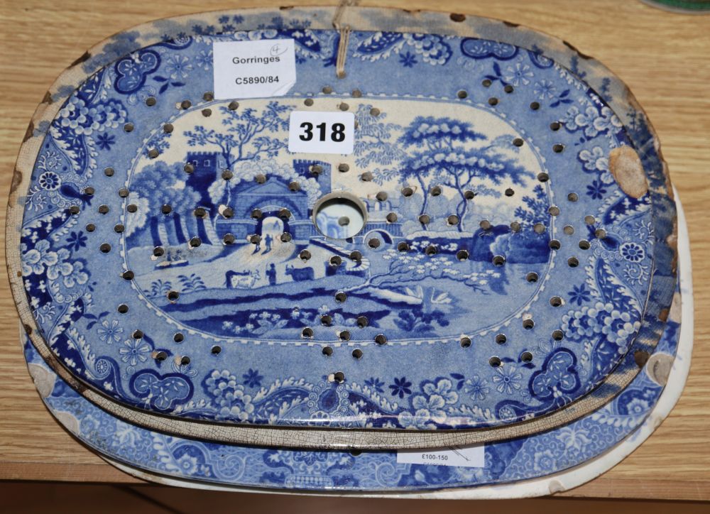 Four 19th century Staffordshire blue and white mazarines, longest 34cm